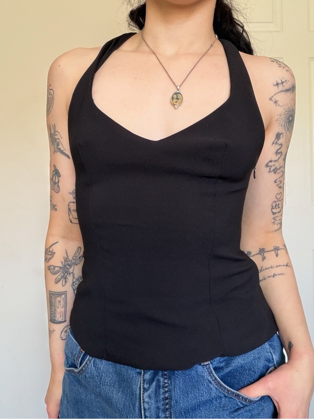 Zara Black Halter Sweetheart Neck Top small